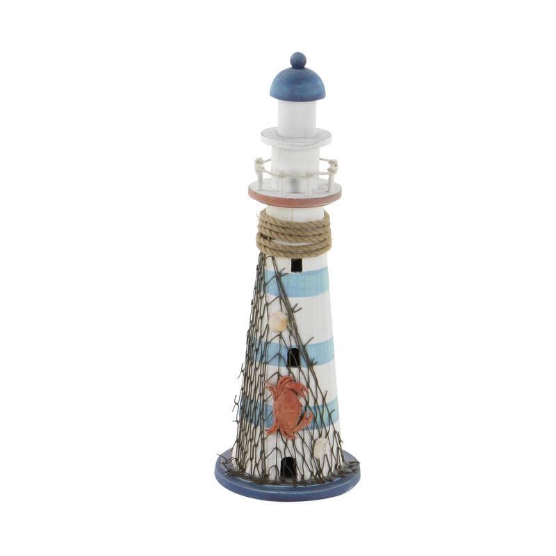 White Wood Light House Decorative Sculpture with Netting