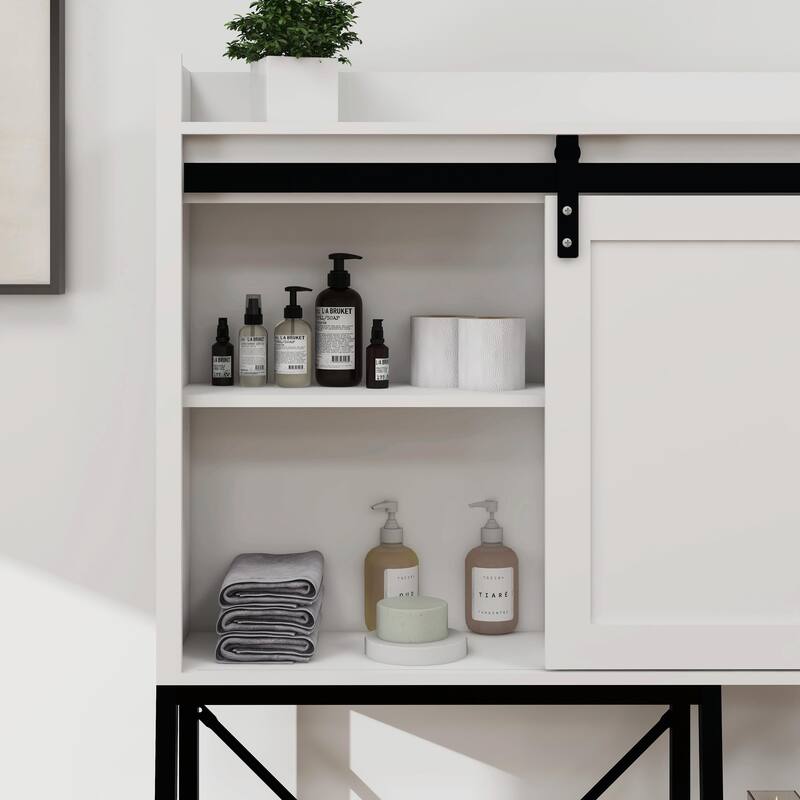 Over-The-Toilet Storage Cabinet with Sliding Barn Door and Adjustable Shelves