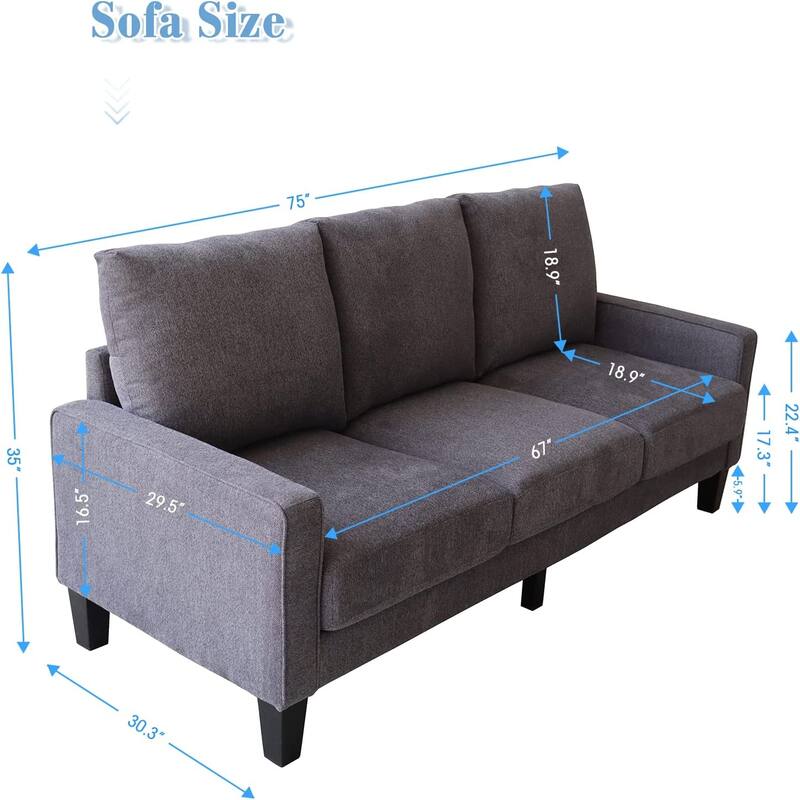 3 Seater Sofa Home, Modern Living Room Furniture Sofa in Dark Grey Fabric