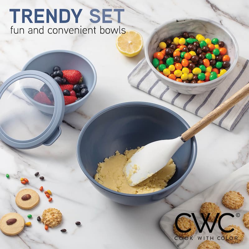 COOK WITH COLOR - 12 Piece Plastic Nesting Bowls - 6 Prep Bowls and 6 Lids, Microwave Safe
