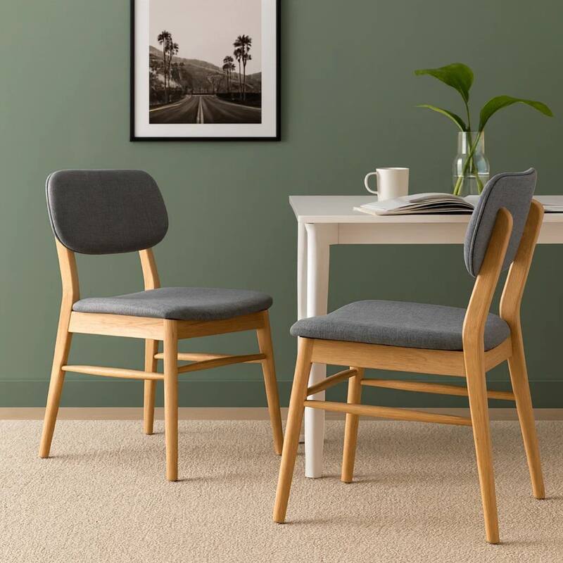 Cota Side Chair Set of 2, Gray Padded Back and Seat, Natural Brown