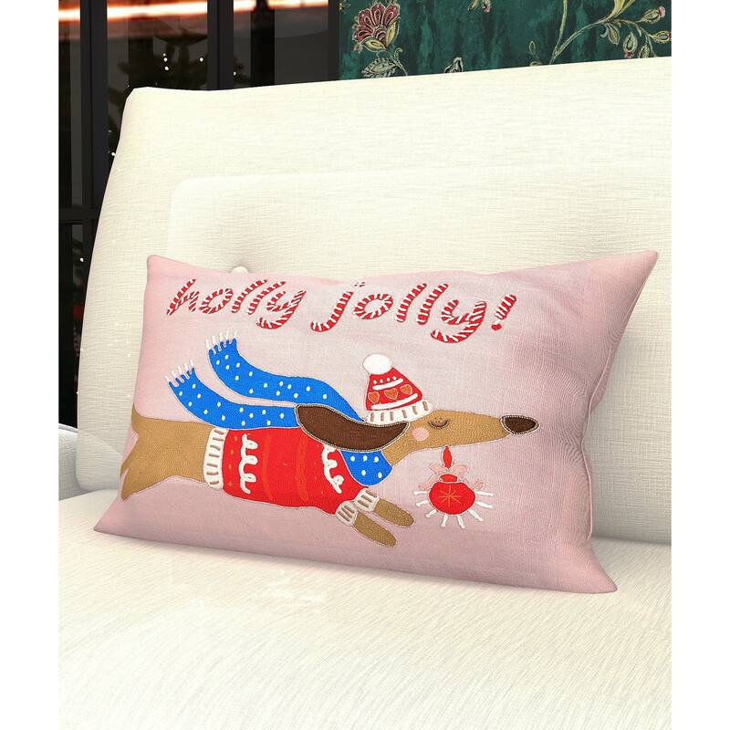 Vibhsa Holly Jolly Dog Christmas Pillow 14" x 20"