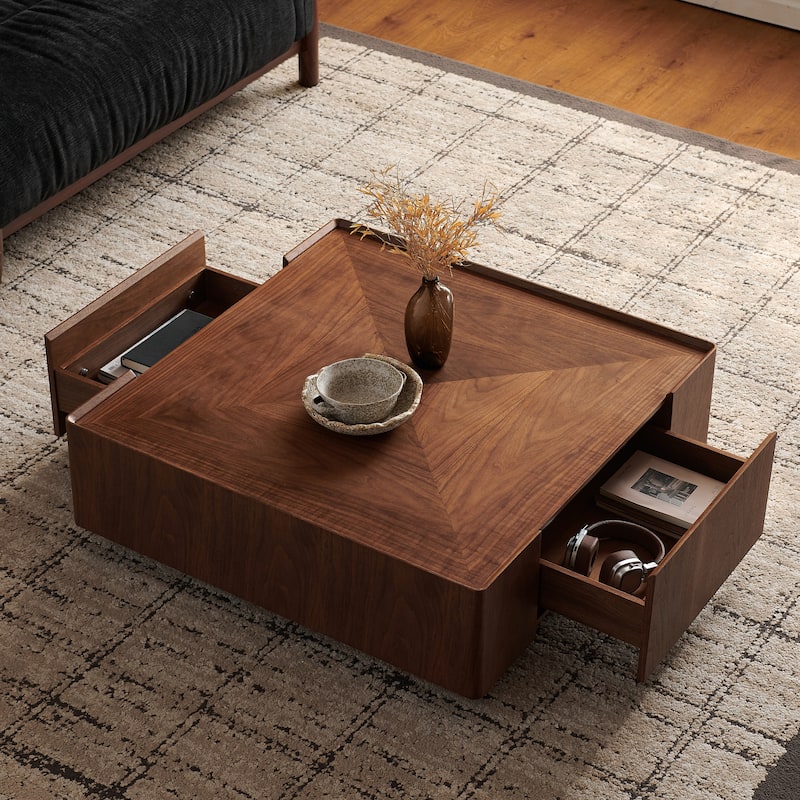 Circular Walnut Design Coffee Table with Drawers for