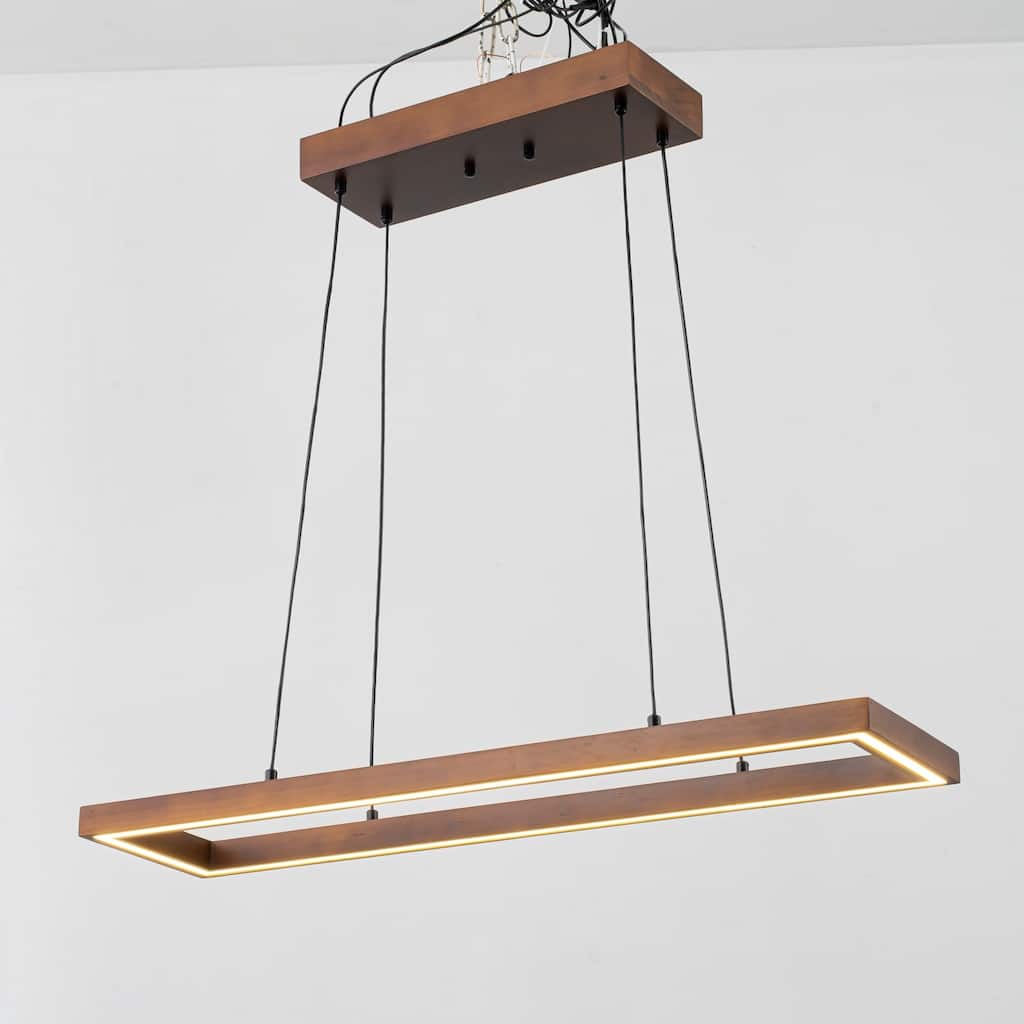 1-Light Farmhouse Walnut Oak Hollow LED Pendant Light for Dining Room - 32.2 in. W x 8.5 in. D x 1.8 in. H