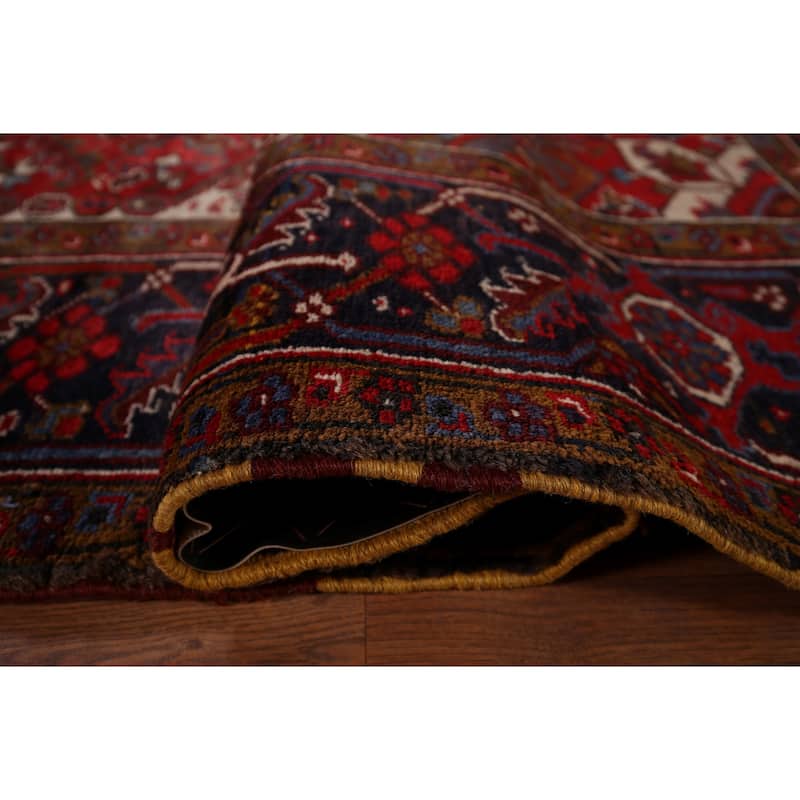 Geometric Heriz Vintage Persian Area Rug Hand-Knotted Wool Carpet - 10'4" x 12'9"