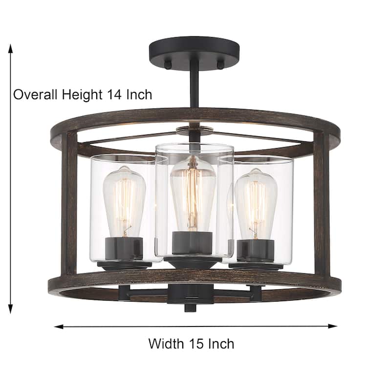 Moulins 3-light Modern Farmhouse Semi-Flush Mount Ceiling Lights with UL Certified - 15''
