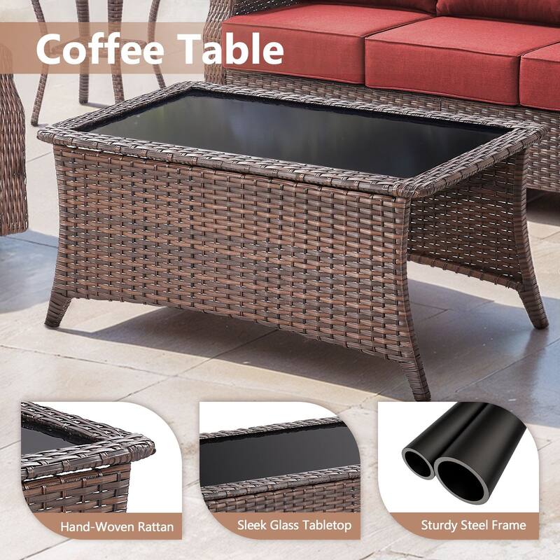 Artisan 8-Piece Patio Brown Wicker Sofa Conversation Set with 6-Inch Thick Cushions