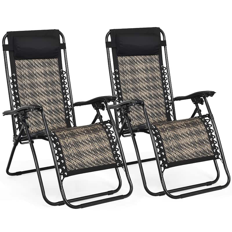 Costway 2PCS Patio Rattan Zero Gravity Lounge Chair Folding Recliner