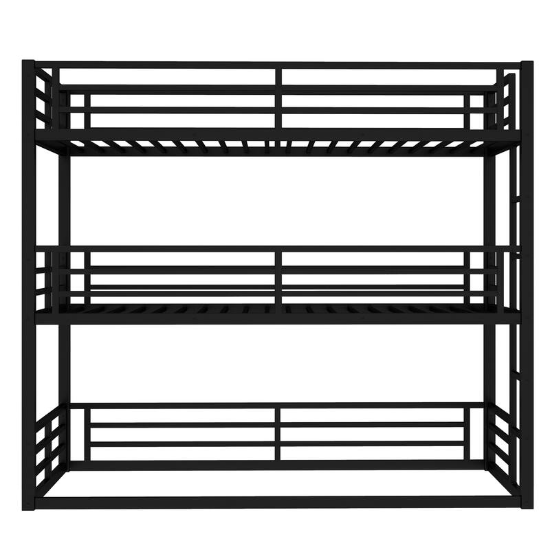 Roomfitters Twin/Full/ Queen Metal Triple Bunk Bed with Safety Guardrails, Heavy-Duty Noise-Reduced Frame, Black