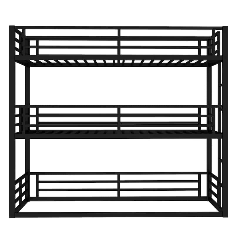 Twin XL over Twin XL over Twin XL Bunk Bed, Metal Triple Bunk Bed with Safety Guardrails, Bunk Bed with Noise-reduced Design