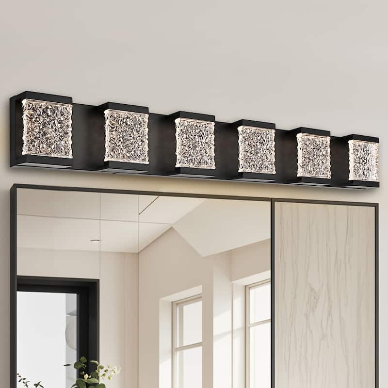 39" 6-Light LED Vanity Light with Crystal Glass - Black