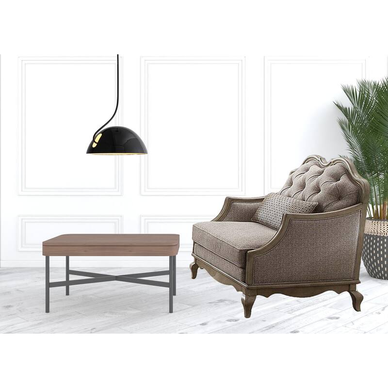 HomeRoots 38" Beige Fabric And Black Tufted Arm Chair - 37