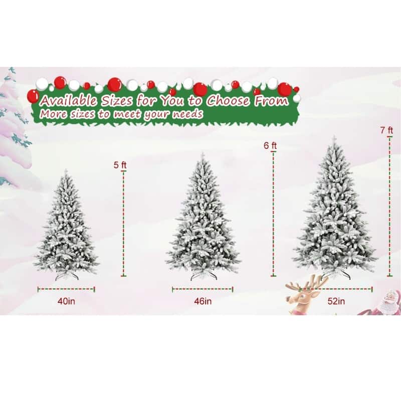 5/6/7ft Flocked Christmas Tree , Realistic Snowy Hinged Tree
