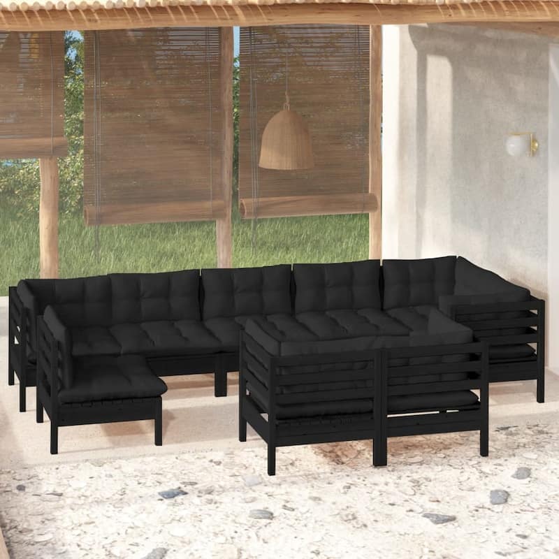 vidaXL Solid Pinewood Patio Lounge Set 10 Piece with Cushions Multi Colors - 25" x 25" x 24.6"