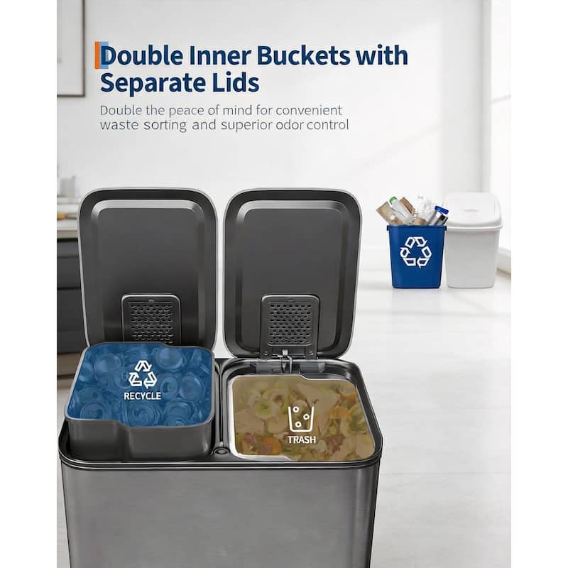 Trash Can, Dual Step for Trash & Recycling