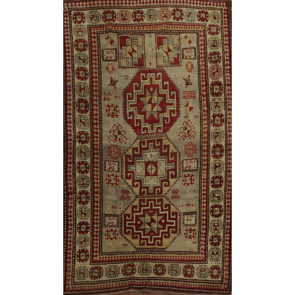 Hand Knotted Oriental 100% Wool Carpet Traditional Tribal Beige & Ivories Kazak Area Rug - 7' 11'' X 4' 11''