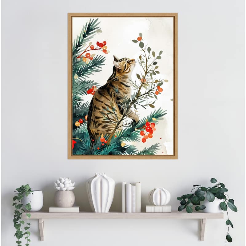 Cats Life Holiday Tree by Justyna Jaszke Framed Canvas Wall Art