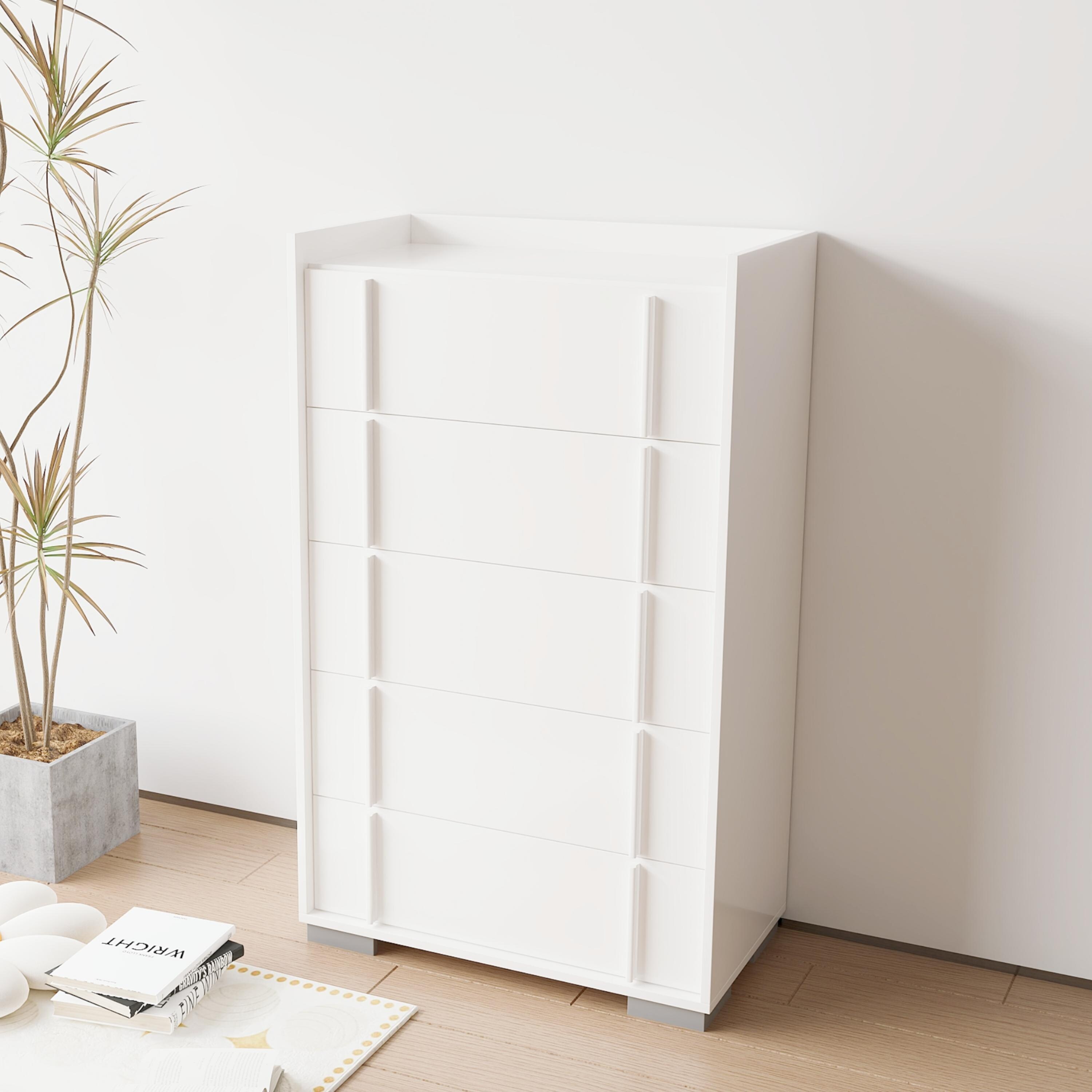 Brooklyn 28 inch Bedroom 5 drawer chest in glossy white 28