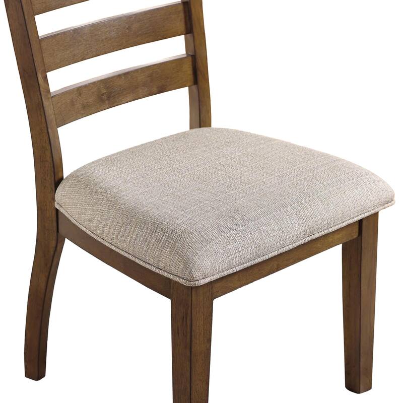 Teby 7pc Dining Table Chair Set, Walnut Brown Wood, Light Gray Linen