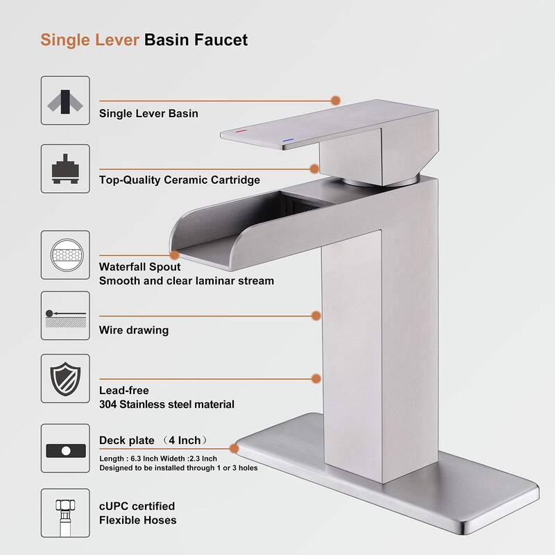 PROOX Bathroom Waterfall Faucet Single Handle with Drain Assembly
