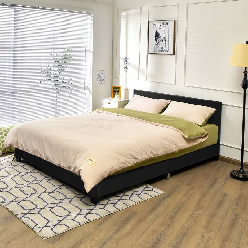 Costway Full Upholstered Platform Bed Frame with Linen/PU Headboard