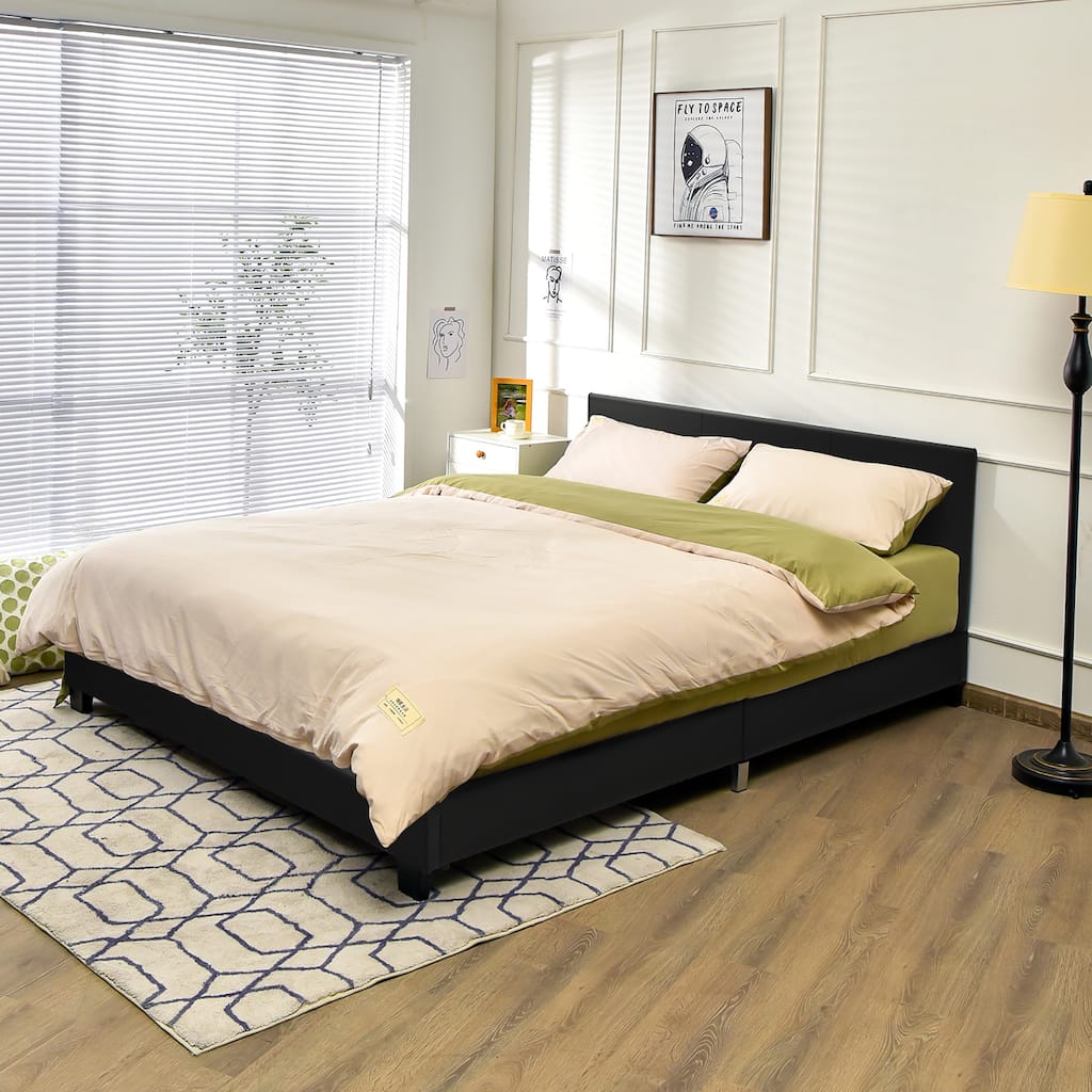 Costway Full Upholstered Platform Bed Frame with Linen/PU Headboard
