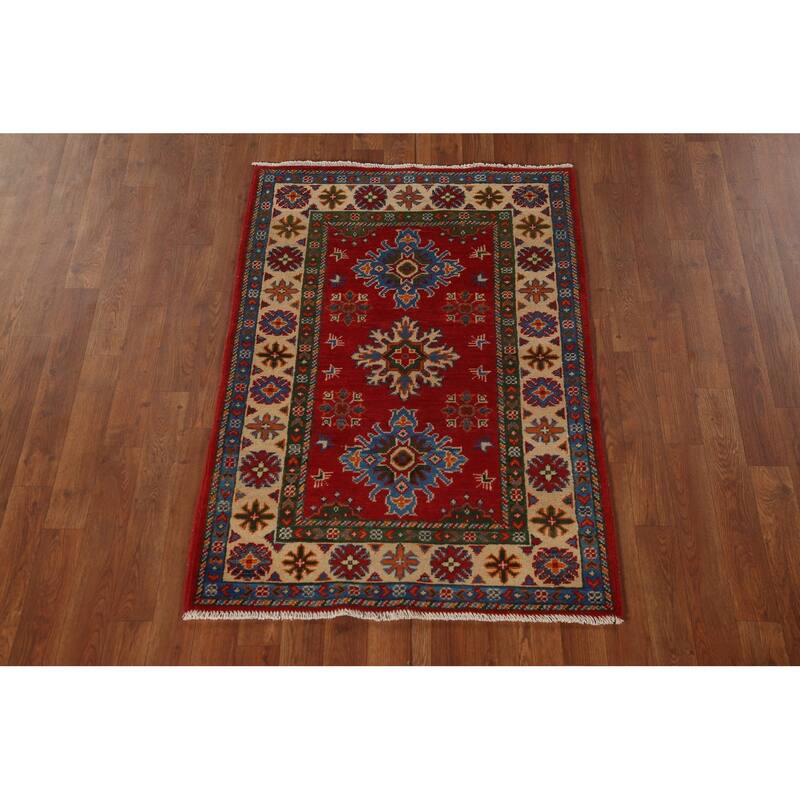 Red Kazak Accent Rug Hand-Knotted Oriental Wool Carpet - 2'9"x 4'1"