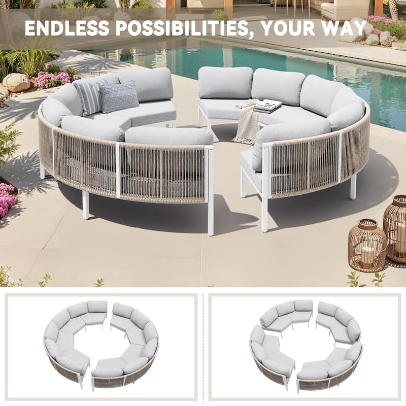 Outdoor Half Moon Curved Sofa Rattan Sectional Sofa Patio Outdoor Conversation Sets