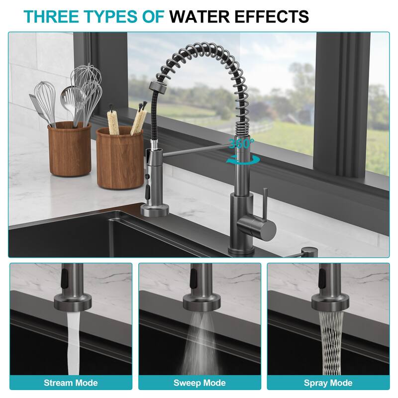 33" Drop-in Workstation Gunmetal Black Kitchen Sink with Pull-out Faucet and Soap Dispenser - Single Bowl 16 Gauge