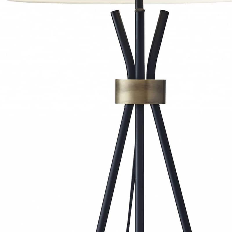 Black Metal Tripod Floor Lamp with White Fabric Empire Shade and Rotary Switch - 21.5” x 21.5” x 60” (D x W x H)