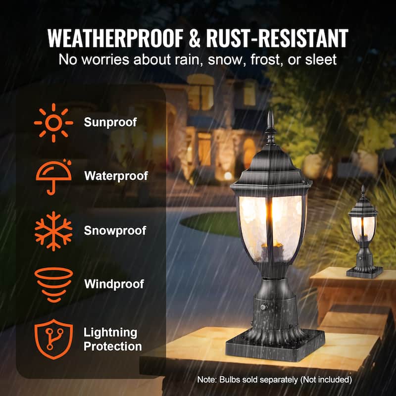 2 Pack Dusk to Dawn Outdoor Post Light, Waterproof Lamp Post Light Fixtures with Pier Mount Base Glass Shade