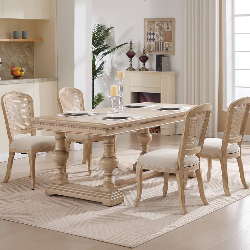 Dining Chairs Set of 2,Upholstered Chairs with Nature Rattan Fan-shaped Back,Wire Drawing And Carving Techniques,Disassemblable