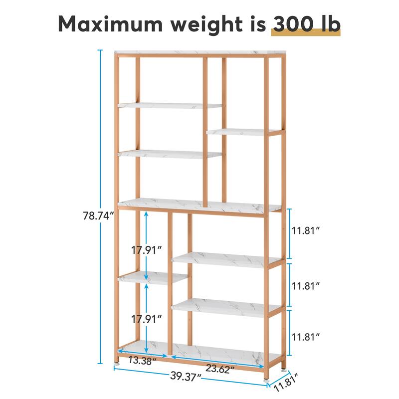 Staggered Bookcase Open Book Shelves Wood Etagere Display Shelf for Living Room
