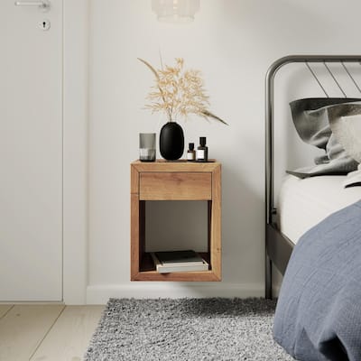 Artisan Oak Floating Nightstand with Modern Wall-Mounted Drawer
