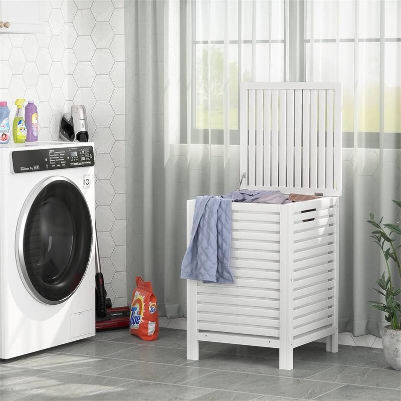 2-Section 120L Laundry Hamper with Lid - 18.31"L x 18.31"W x 25.59"H