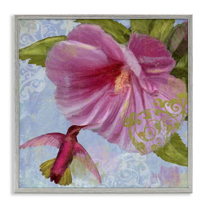 Stupell Hummingbird & Purple Poppy Framed Giclee Art Design By Sasha - 17 x 17 - Grey