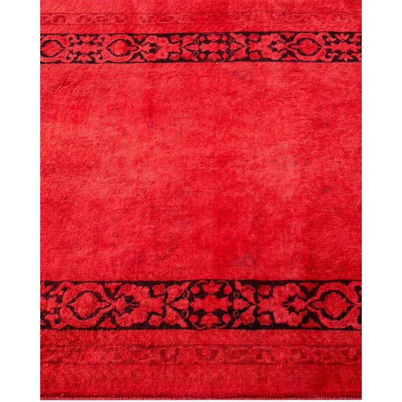 Overton Hand Knotted Wool Vintage Inspired Modern Contemporary Overdyed Red Runner Rug - 2' 8" x 12' 3"
