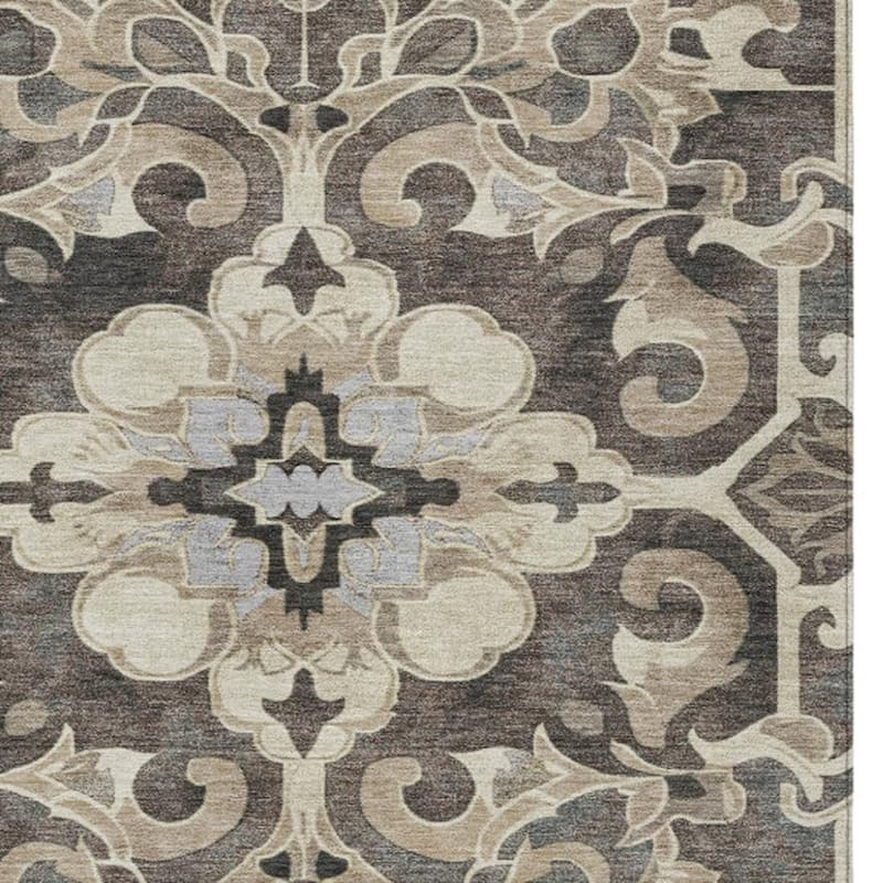 HomeRoots Damask Traditional Rectangle Outdoor Rug