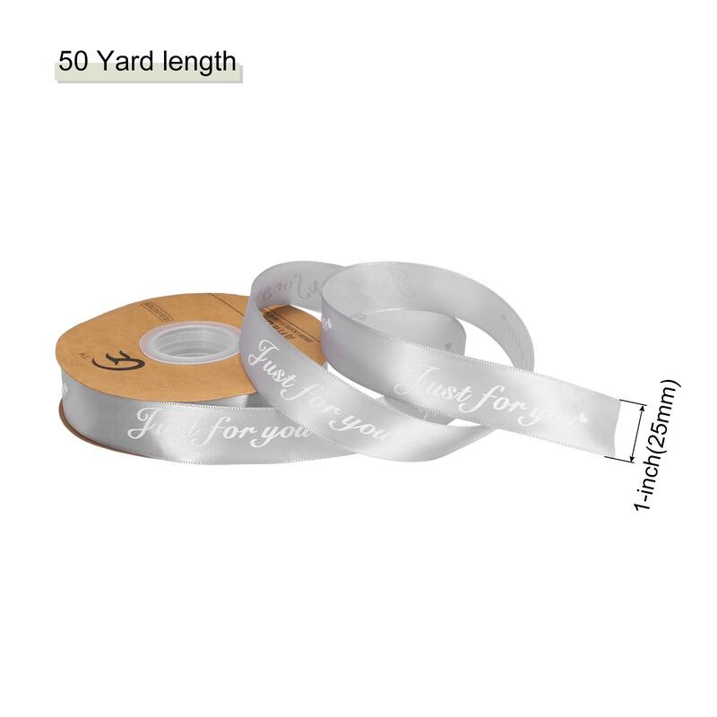 1" 50 Yard Wide Satin Ribbon Grosgrain Ribbon, Just for You - 1" x 50 Yard - Grey