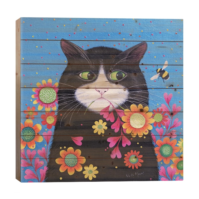 Flower Powers Print On Wood by Vicky Mount - Multi-Color - 26x26x1.5