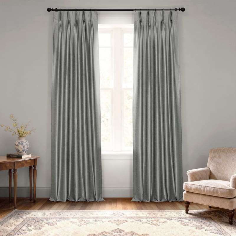 Exclusive Fabrics Solid Vintage Textured Faux Dupioni Silk Pleated Blackout Curtain (1 Panel) - 25 x 96 - Storm Grey