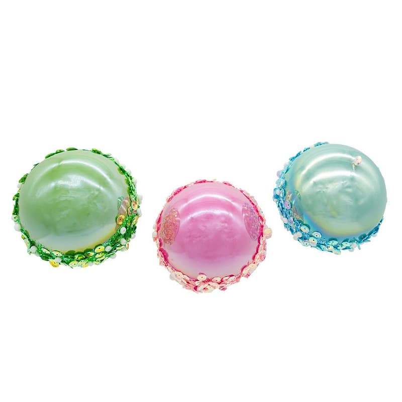 Kurt Adler 80MM Glass Pink, Blue and Green Glittered Ball Ornaments, 6-Piece Box