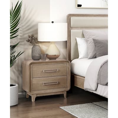 Modern Elegant Design Nightstand of 2x Storage Drawers Curved Corners Natural Finish Wooden Bedroom Furniture 1pc