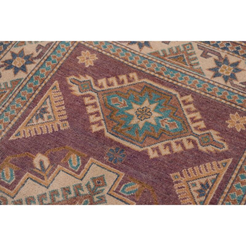 Bohemian Kazak Mila Light Purple/Beige Wool Rug - 3'4'' x 4'10''