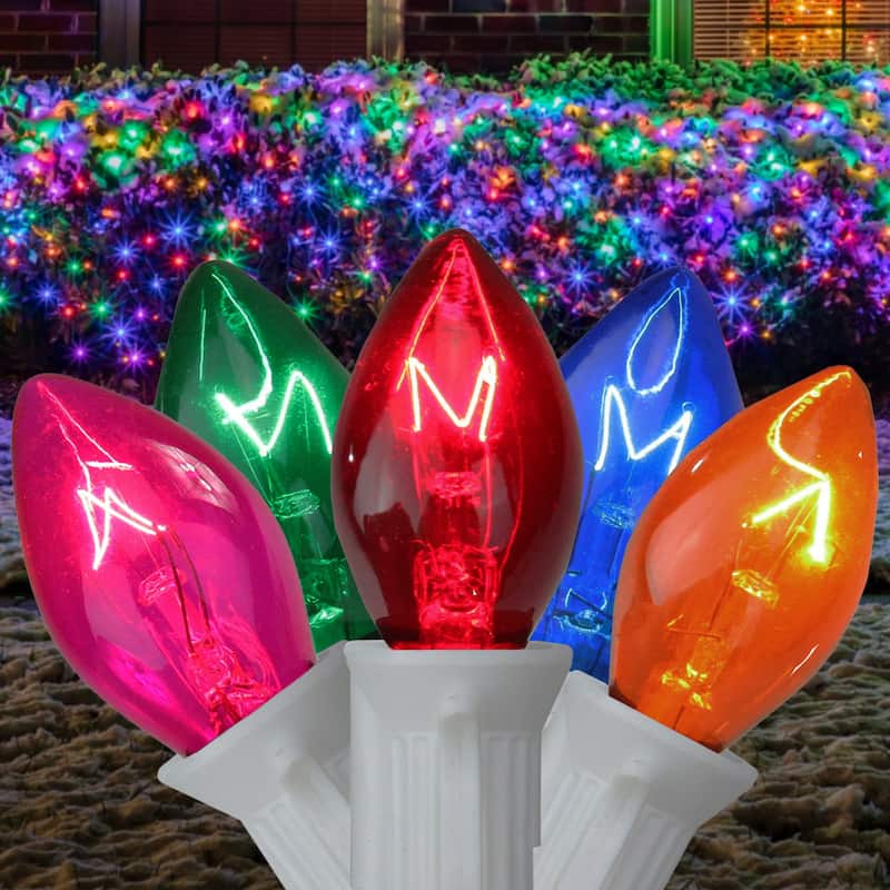 25 Count Multi Color C7 Christmas Lights, 24ft White Wire