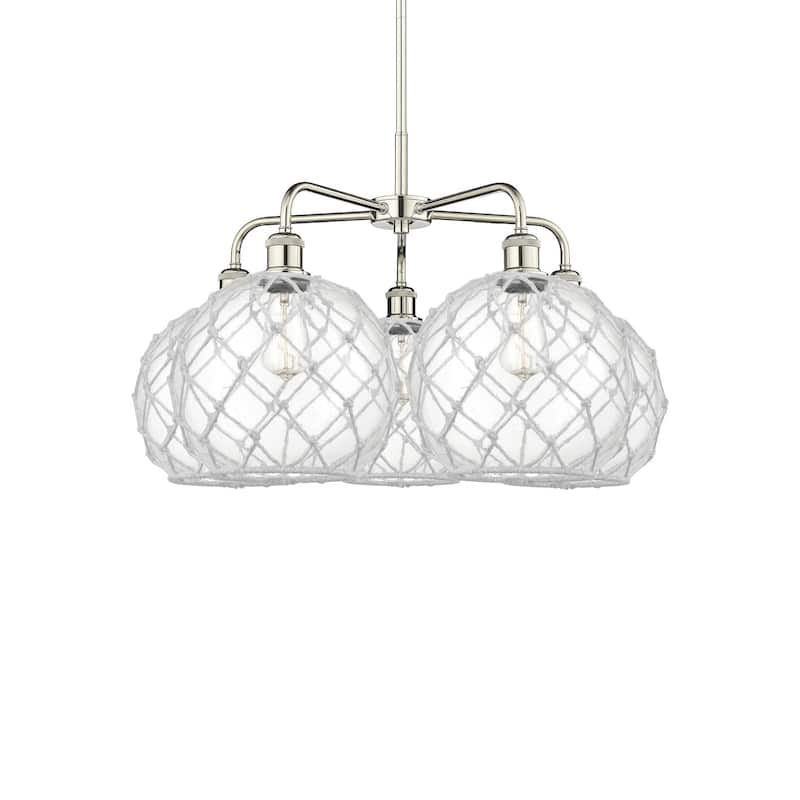 Innovations Lighting 516-5CR-18-29 Farmhouse Rope Chandelier Farmhouse - Polished Nickel / Clear Glass with White Rope