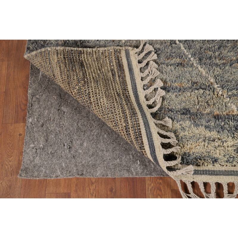 Gray Plush Moroccan Oriental Area Rug Handmade Wool Carpet - 7'11" x 10'8"