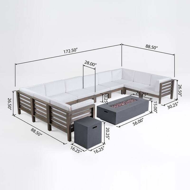 Oana Outdoor 12-Piece U-Shaped Acacia Wood Sectional Sofa Set with Fire Pit by Christopher Knight Home