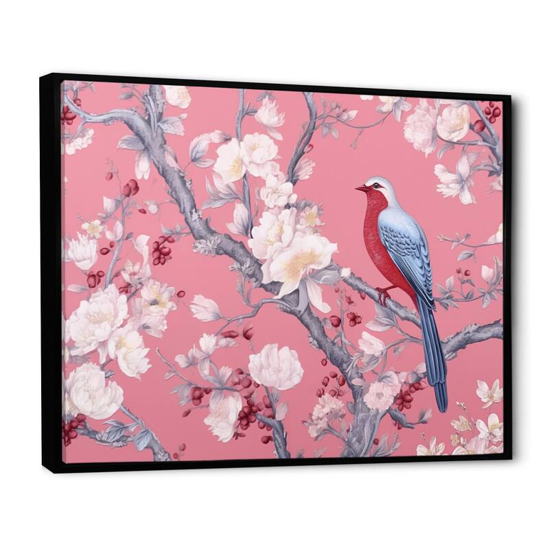 Designart "Cherry Blossum Flower Whispers II" Cherry Blossom Framed Canvas Print
