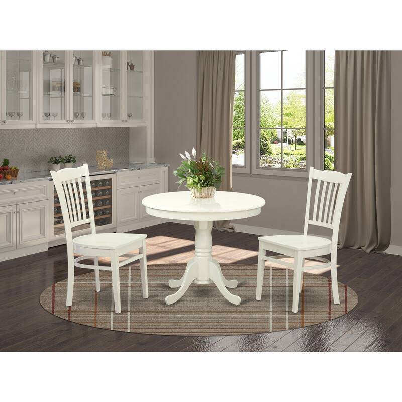Modern 3 Piece Kitchen Dining Set - Round Table & 2 Chairs - Linen White Finish